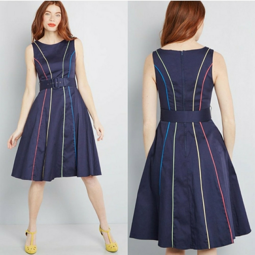 ModCloth Between The Lines Belted Dress 1X